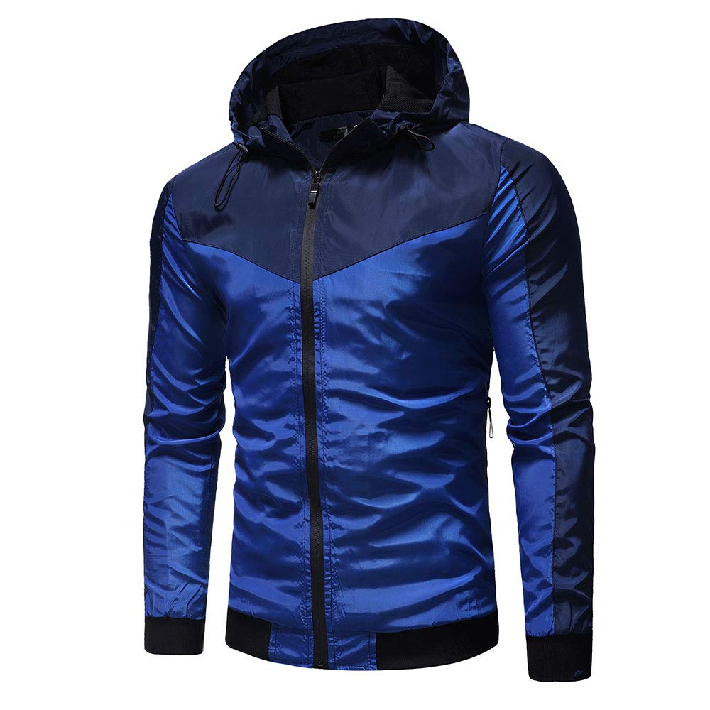 YOUTHUP Mens Jackets Casual Lightweight Hooded Sport Jacket Patchwork Outdoor Coat