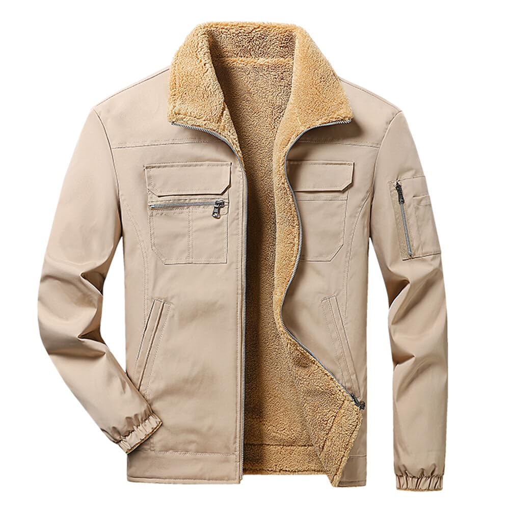 YOUTHUP Men's Jacket Casual Thick Fleece Bomber Jacket Solid Color Classic Jacket Coat Autumn Winter