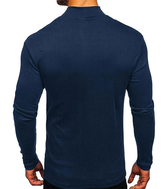 YOUTHUP Men's T-Shirt with High Neck, Long Sleeves, Solid Color, Slim Fit, Spring Autumn