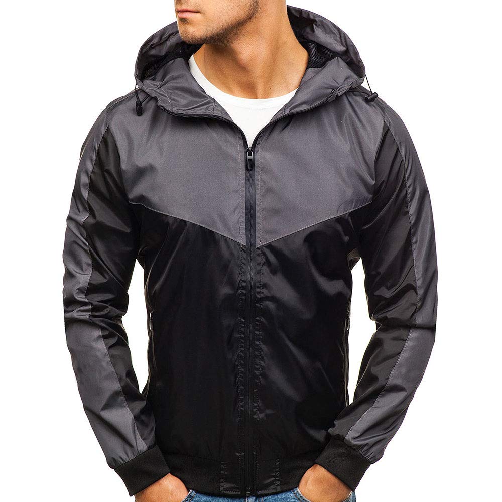 YOUTHUP Mens Jackets Casual Lightweight Hooded Sport Jacket Patchwork Outdoor Coat
