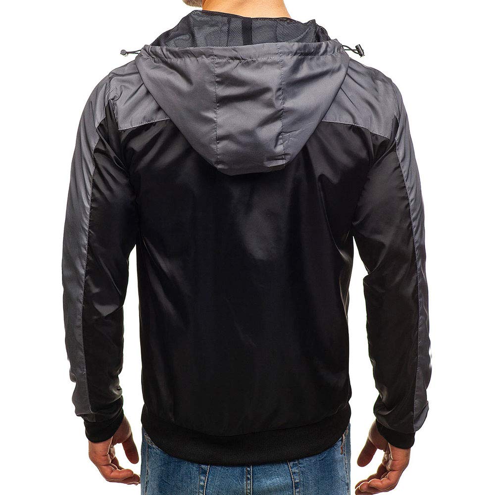 YOUTHUP Mens Jackets Casual Lightweight Hooded Sport Jacket Patchwork Outdoor Coat