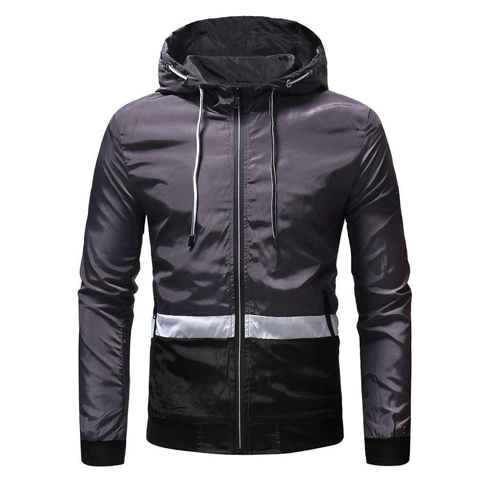 YOUTHUP Mens Jackets Casual Lightweight Hooded Sport Jacket Patchwork Outdoor Coat