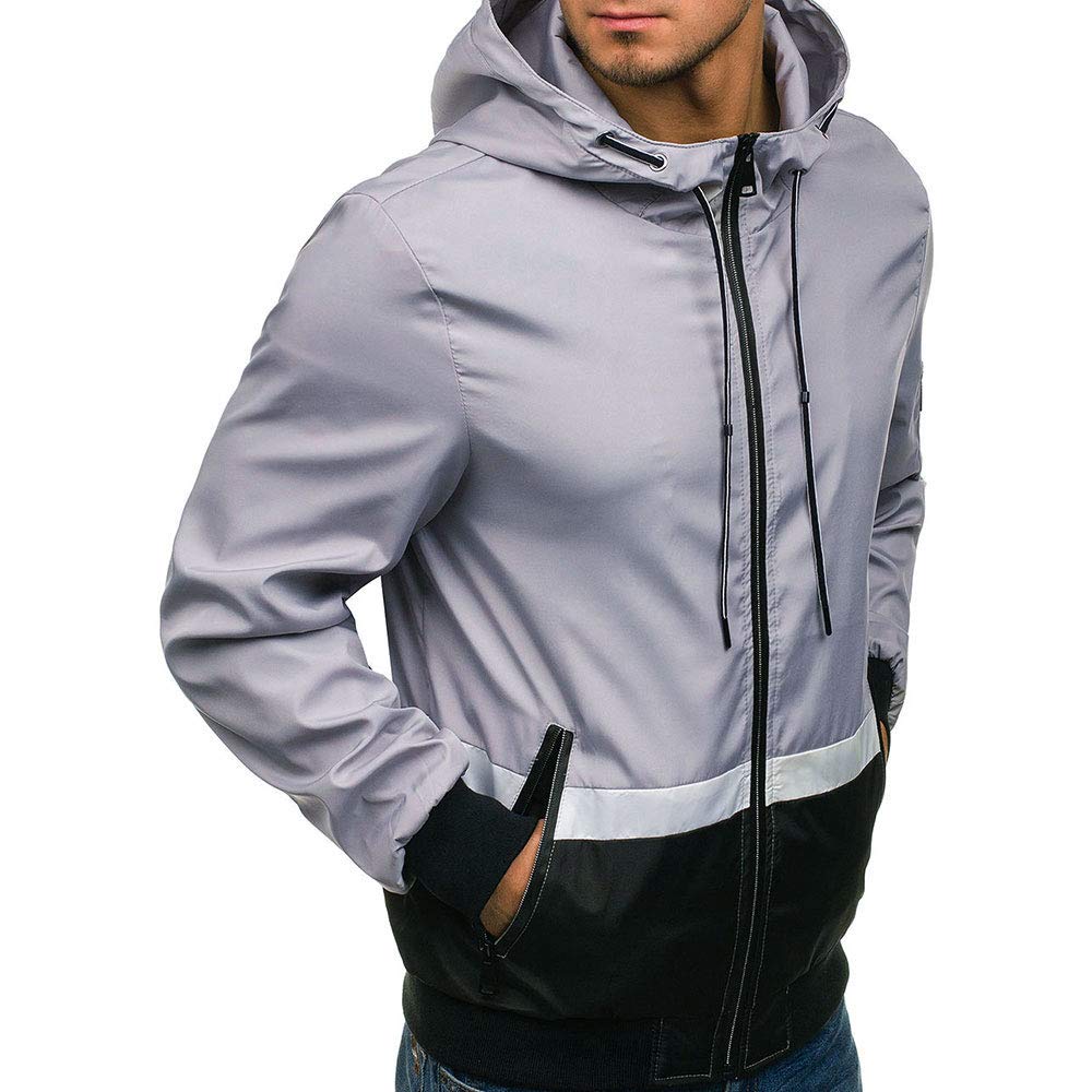 YOUTHUP Mens Jackets Casual Lightweight Hooded Sport Jacket Patchwork Outdoor Coat