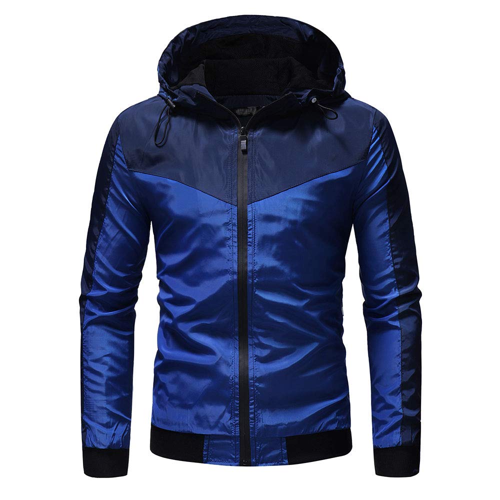 YOUTHUP Mens Jackets Casual Lightweight Hooded Sport Jacket Patchwork Outdoor Coat