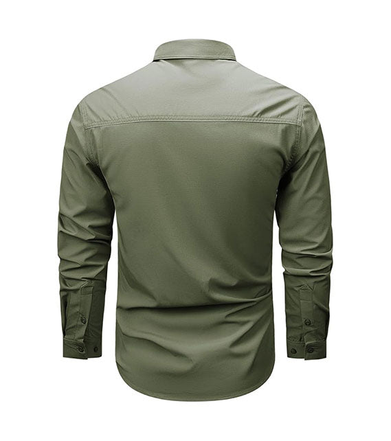 YOUTHUP Men's Military Style Shirts Long Sleeve Slim Fit Button Down Work Tops with Zipper Pocket