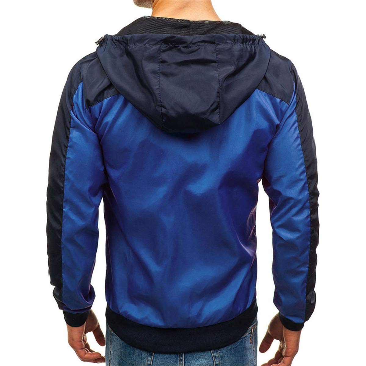 YOUTHUP Mens Jackets Casual Lightweight Hooded Sport Jacket Patchwork Outdoor Coat