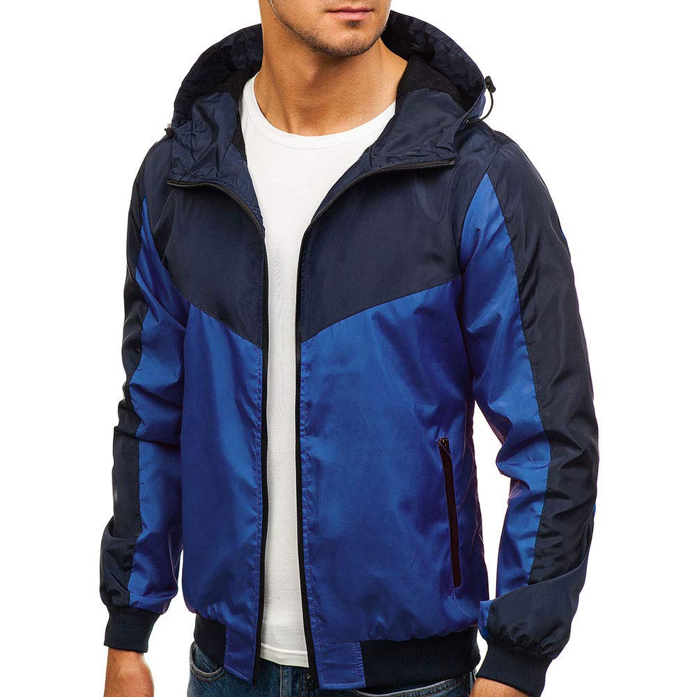YOUTHUP Mens Jackets Casual Lightweight Hooded Sport Jacket Patchwork Outdoor Coat