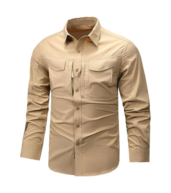 YOUTHUP Men's Military Style Shirts Long Sleeve Slim Fit Button Down Work Tops with Zipper Pocket