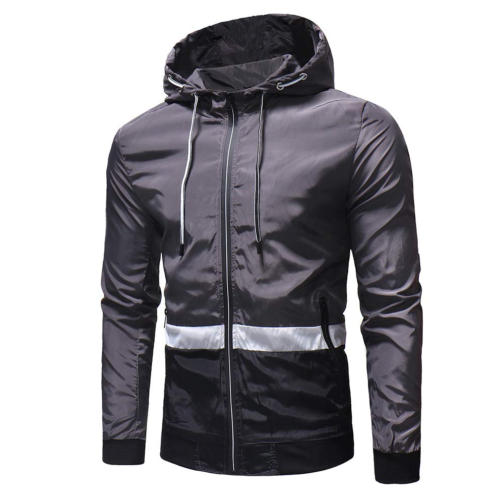 YOUTHUP Mens Jackets Casual Lightweight Hooded Sport Jacket Patchwork Outdoor Coat