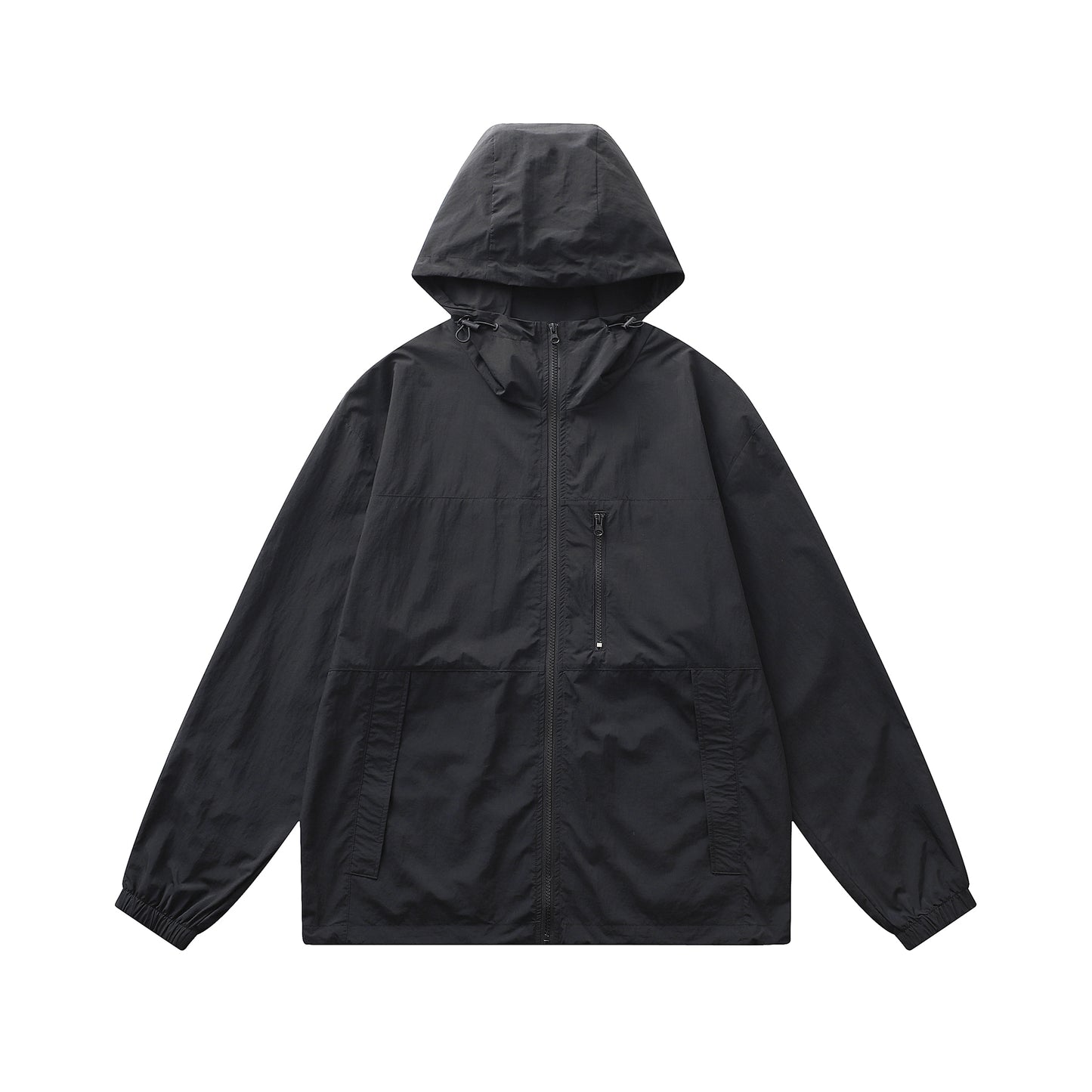 Men's color blocked hooded long sleeved sunscreen jacket in black
