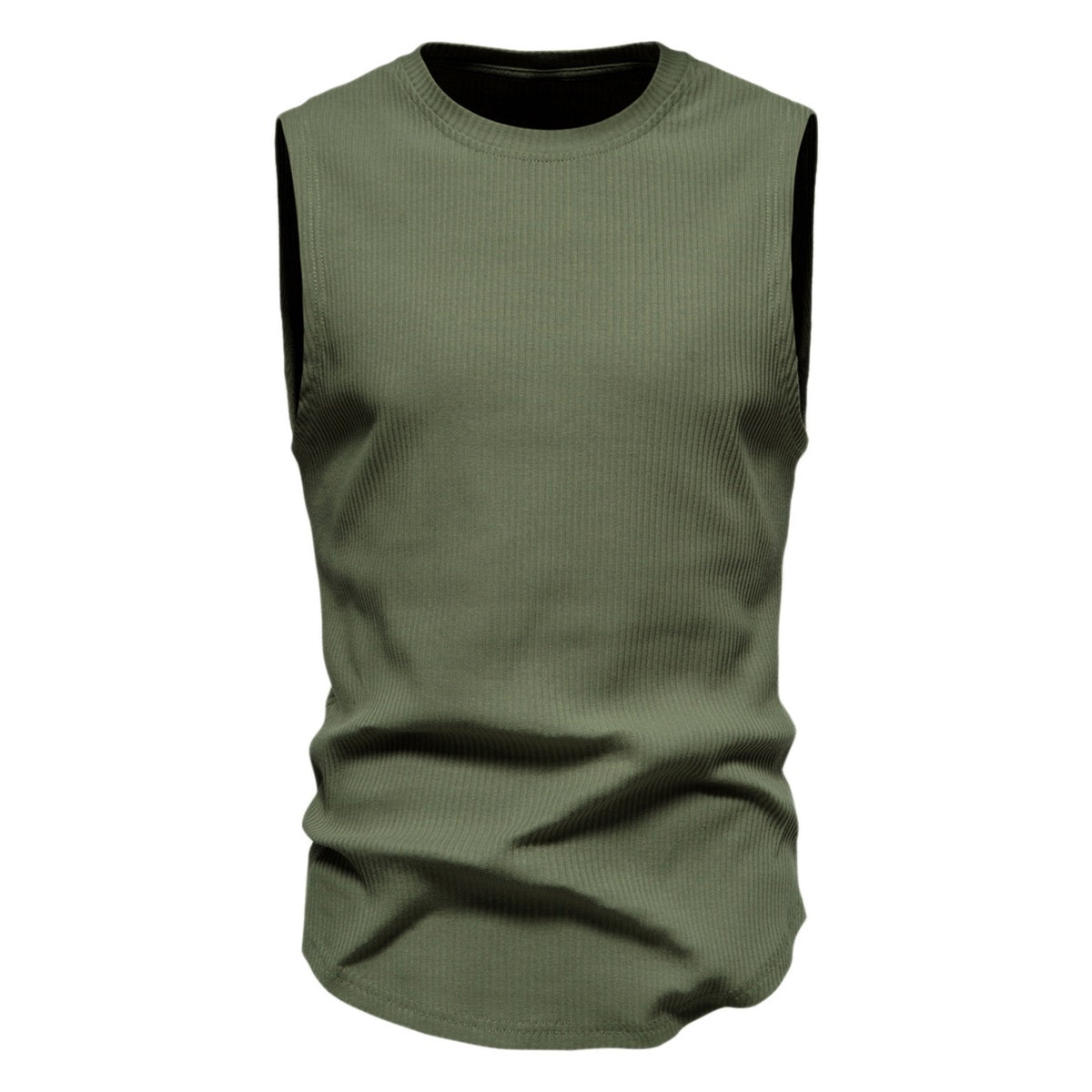 Men's solid color round neck sleeveless vest military green