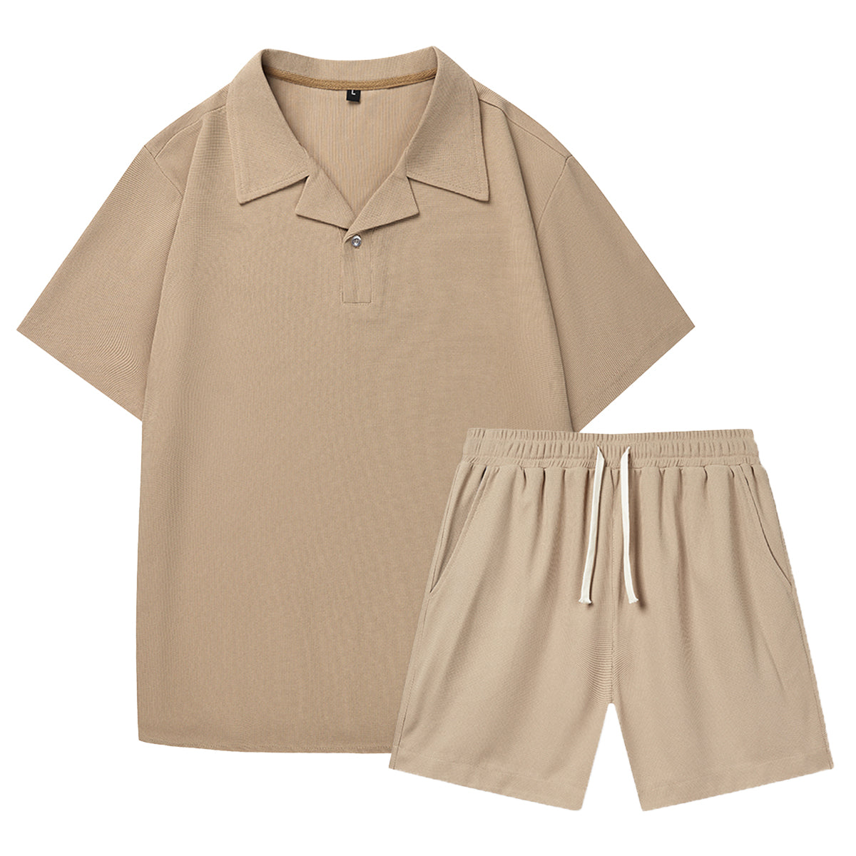 Men's casual two-piece jacket and shorts khaki in a solid waffle-pant