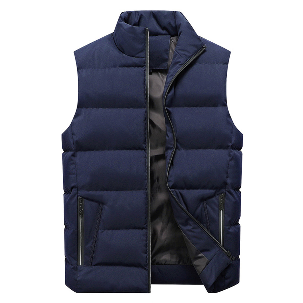 Men's solid color stand collar vest blue