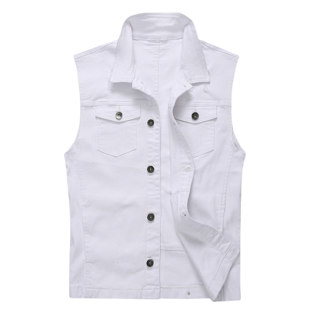 Men's ripped denim vest white