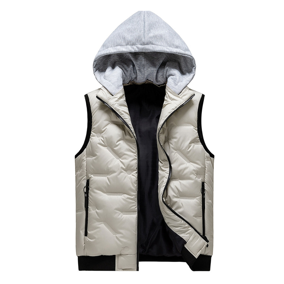 Men's color matching hooded vest khaki