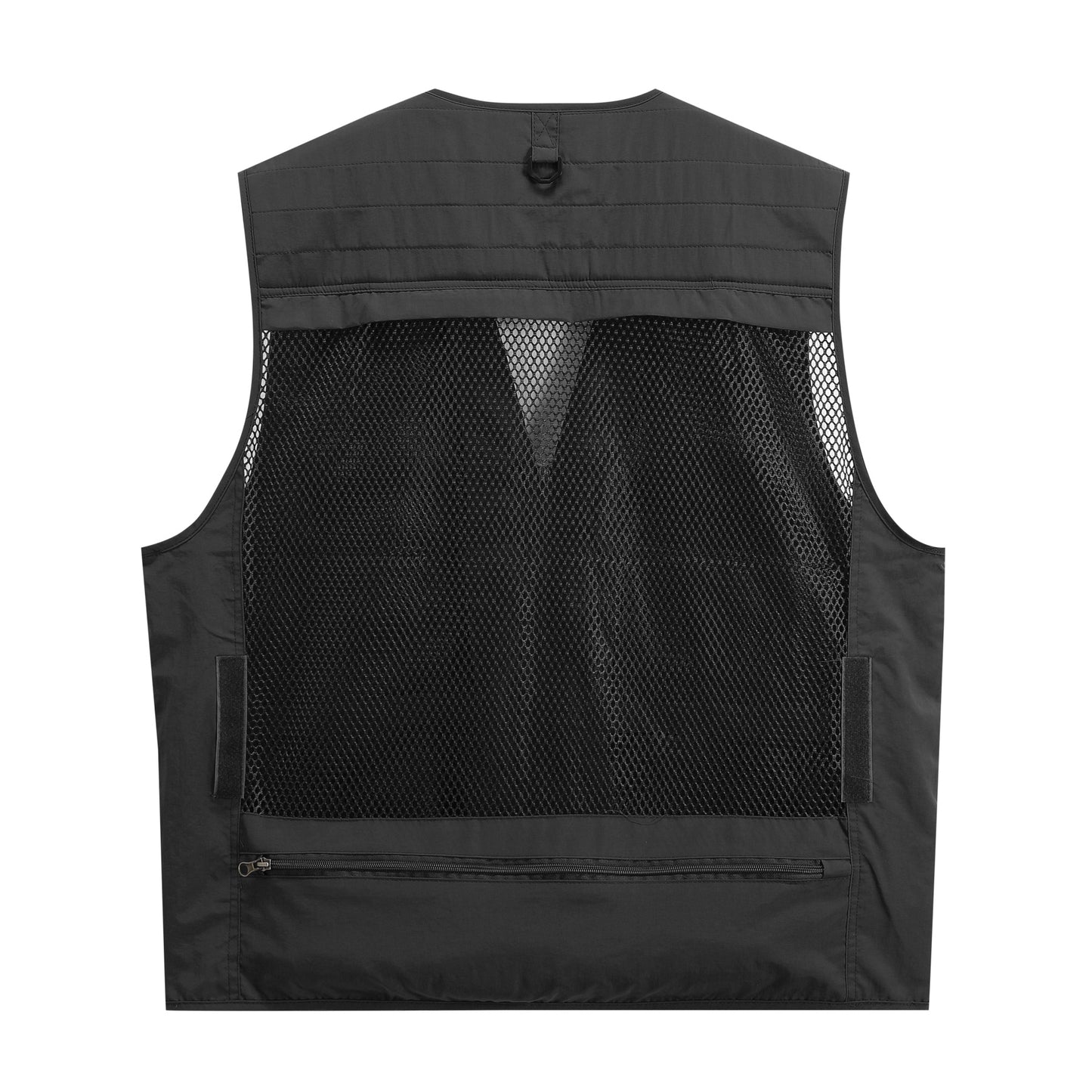 Men's V-neck solid color outdoor multi pocket casual vest black