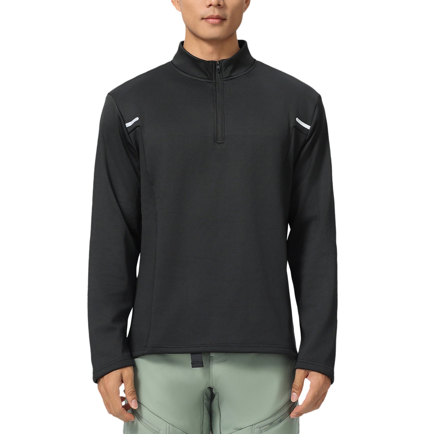 Men's long-sleeved thermal hoodie with stand-up collar black