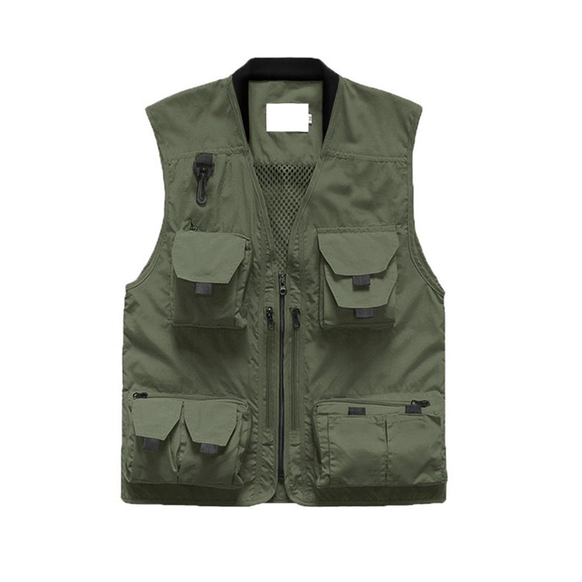 Men's solid color multi-pocket casual vest green