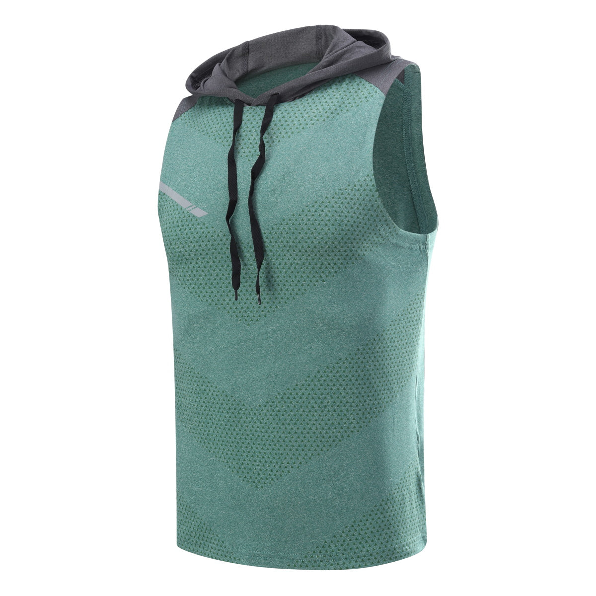 Men's hooded sleeveless color blocked sports casual vest green