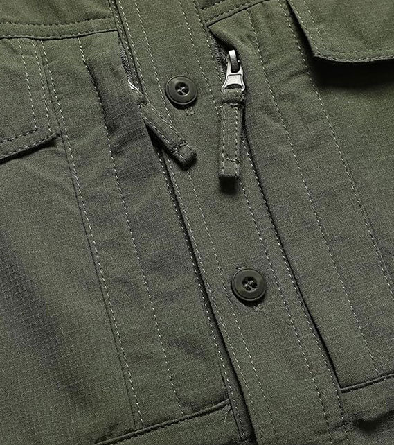 YOUTHUP Men's Military Style Shirts Long Sleeve Slim Fit Button Down Work Tops with Zipper Pocket