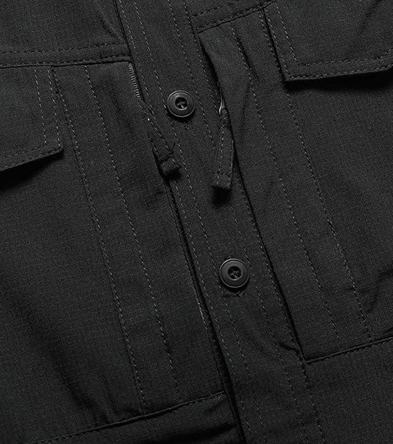 YOUTHUP Men's Military Style Shirts Long Sleeve Slim Fit Button Down Work Tops with Zipper Pocket