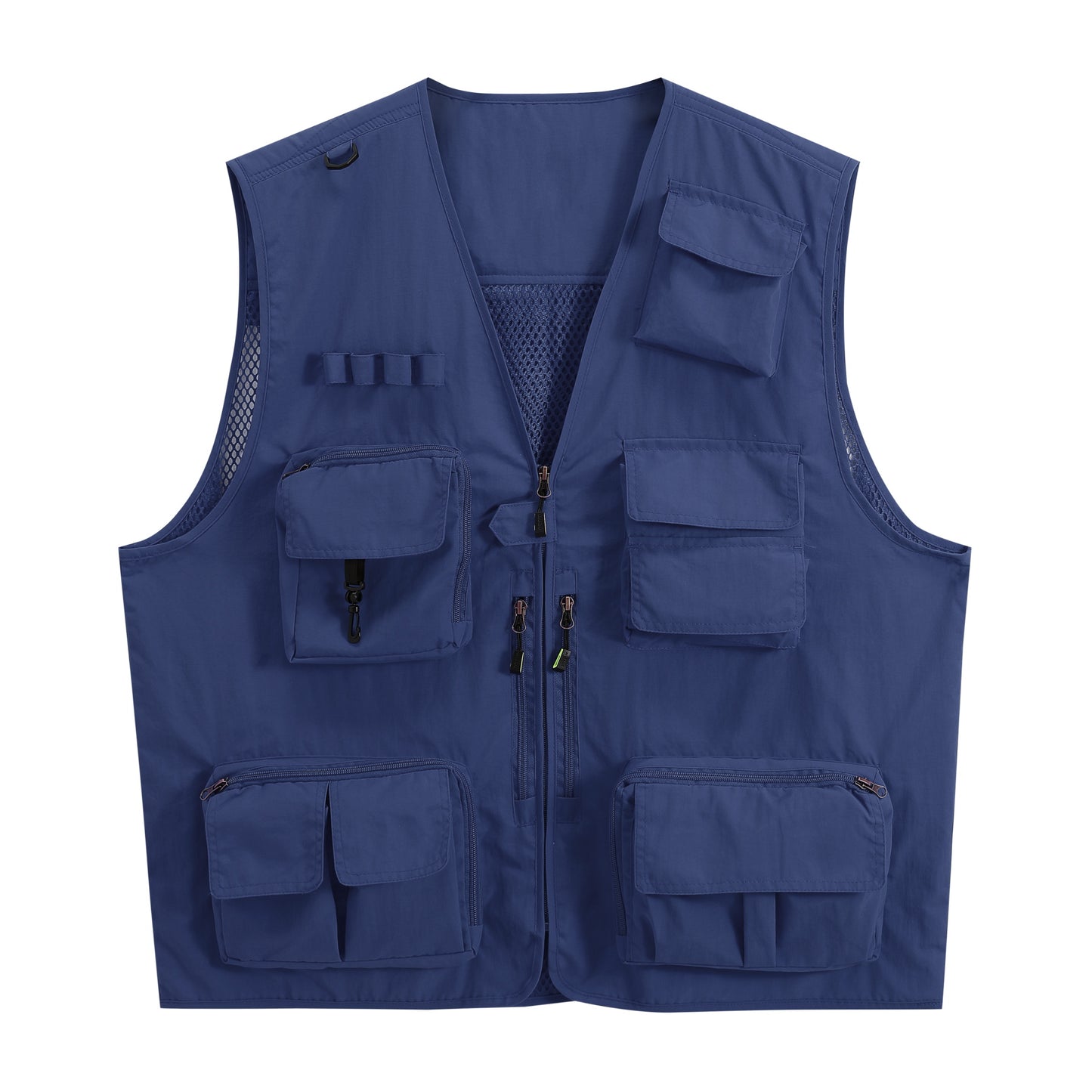 Men's V-neck solid color outdoor multi pocket casual vest in navy blue