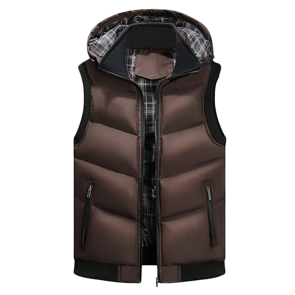 Men's multi pocket solid color thick casual vest iron coffee