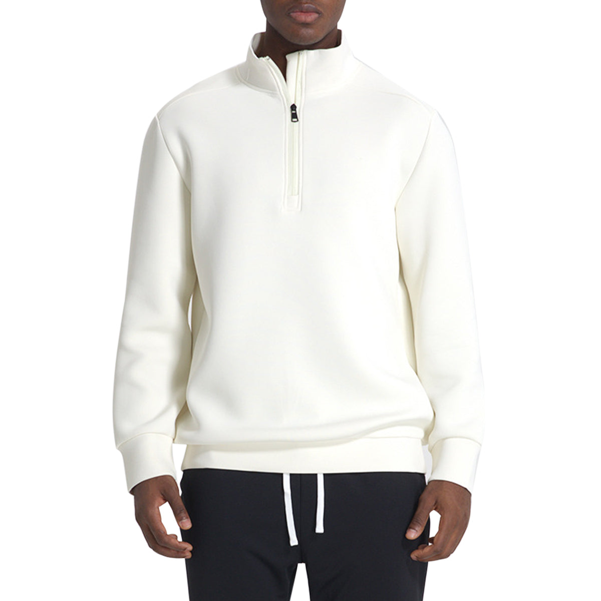 Men's stand collar sports thickened sweatshirt ivory white