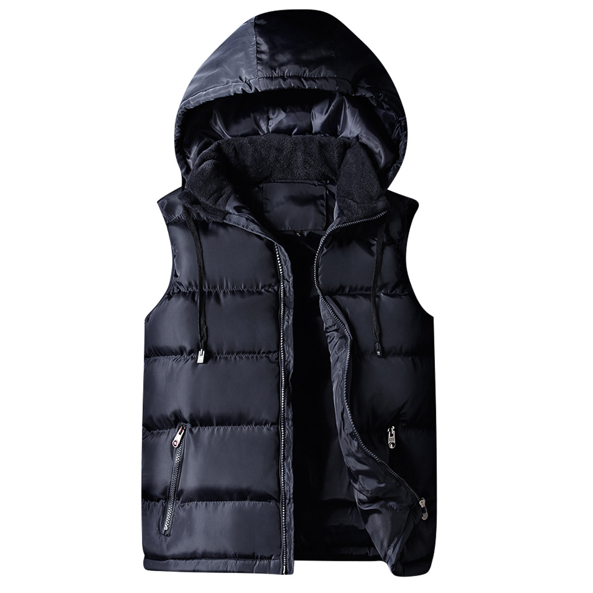 Men's solid color hooded thickened vest vest dark blue