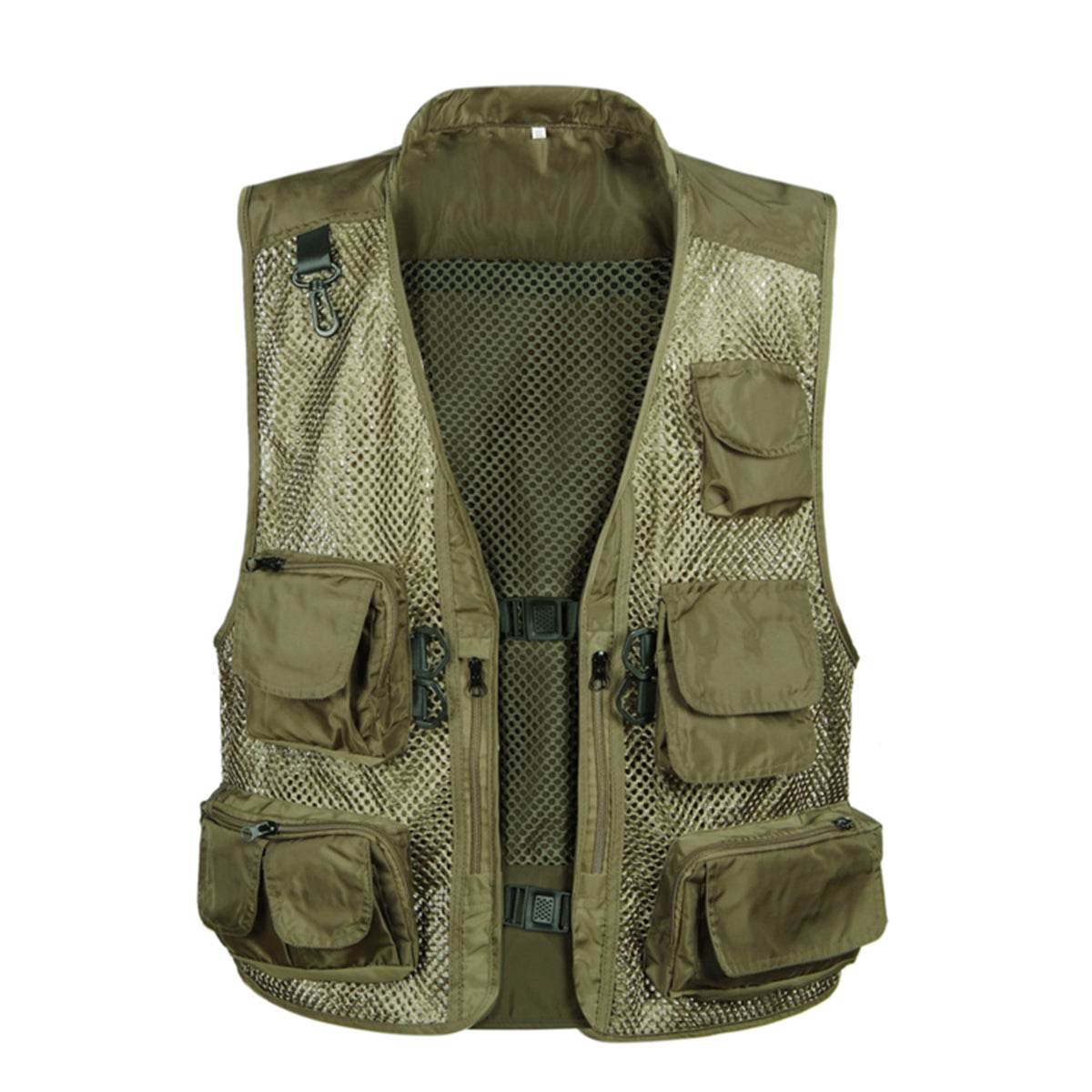Men's multi-pocket mesh vest with light military green buttons