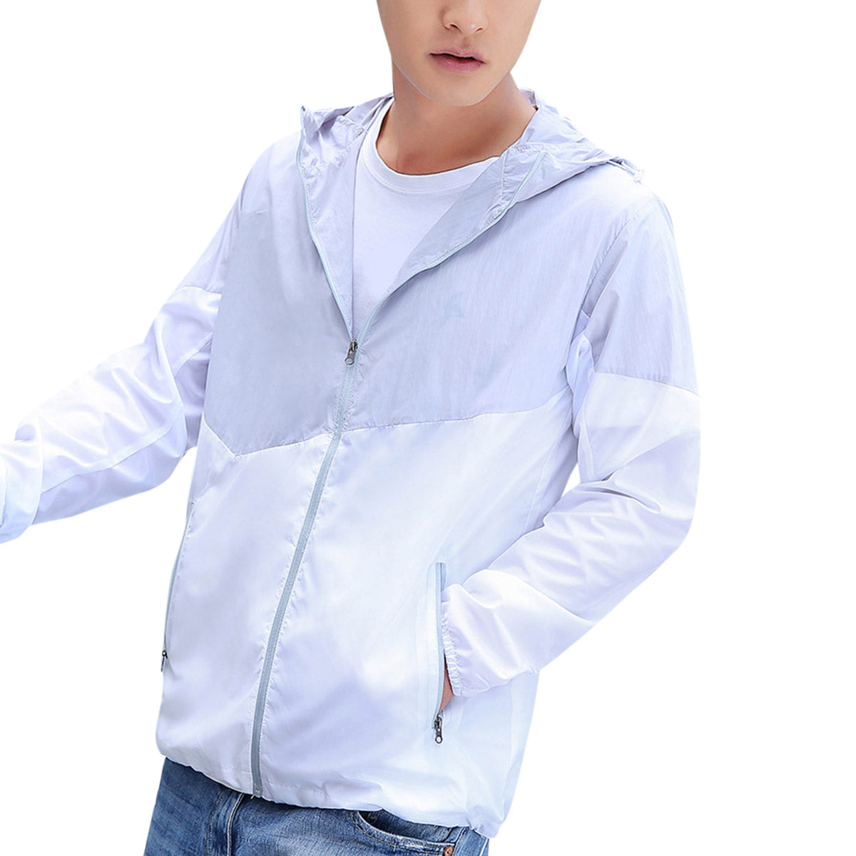 Men's Contrast Color Hooded Long Sleeve Sun Protection Clothing