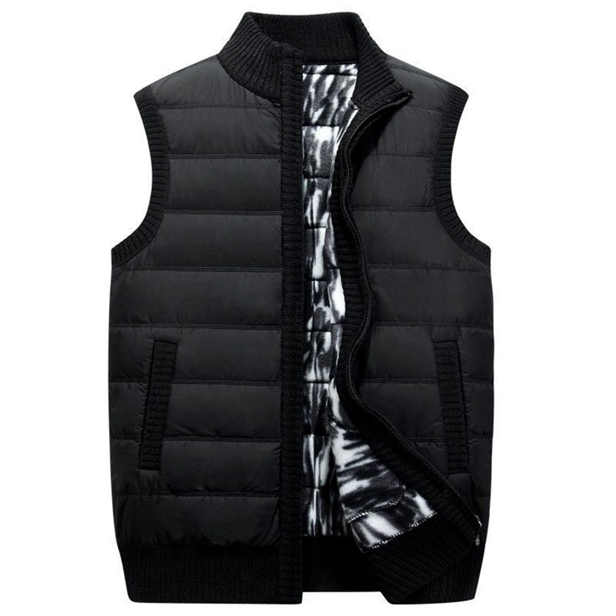 Men's stand collar knitted quilted vest black