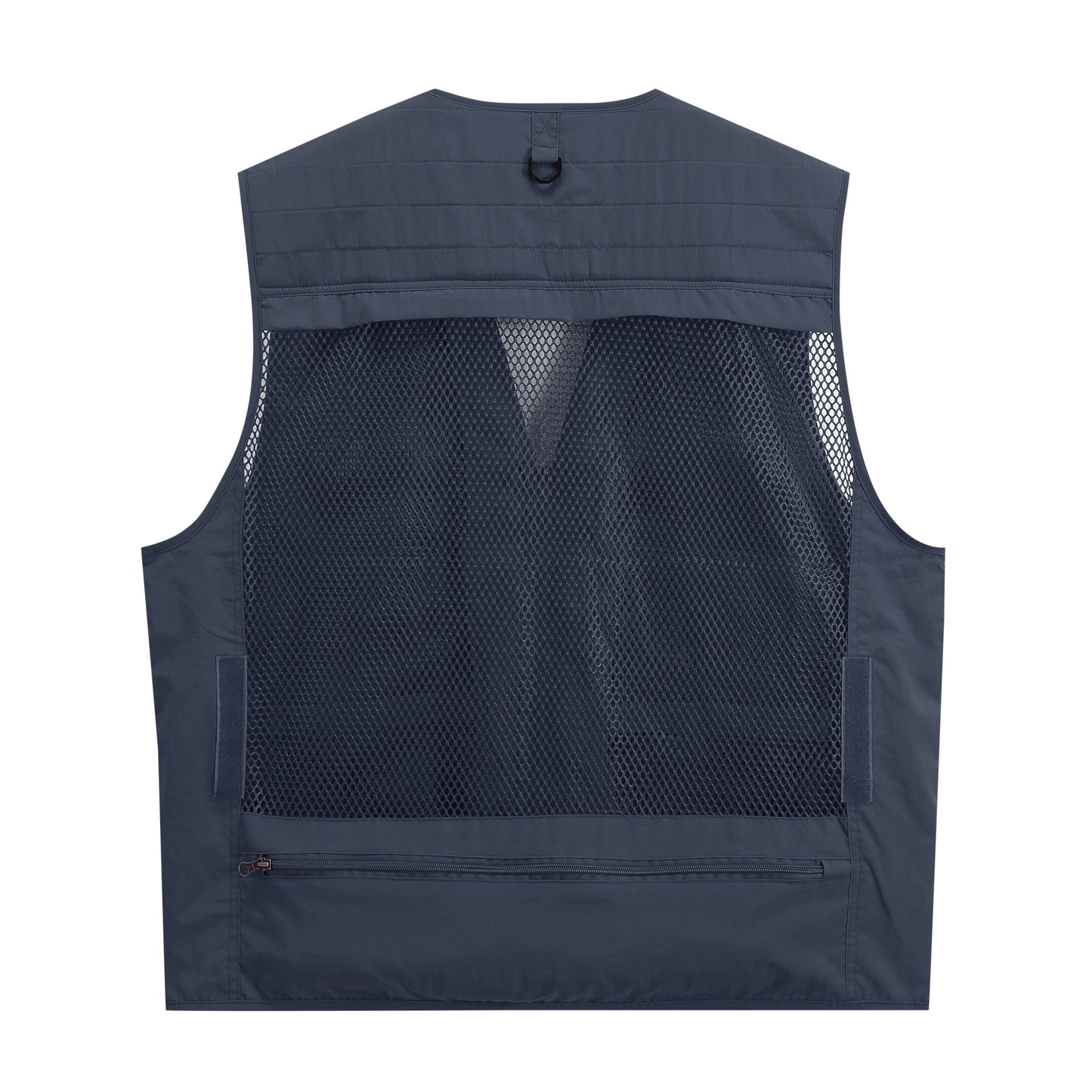 Men's V-neck solid color outdoor multi pocket casual vest in navy blue