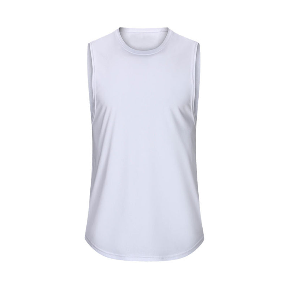 Men's solid color round neck sports vest white