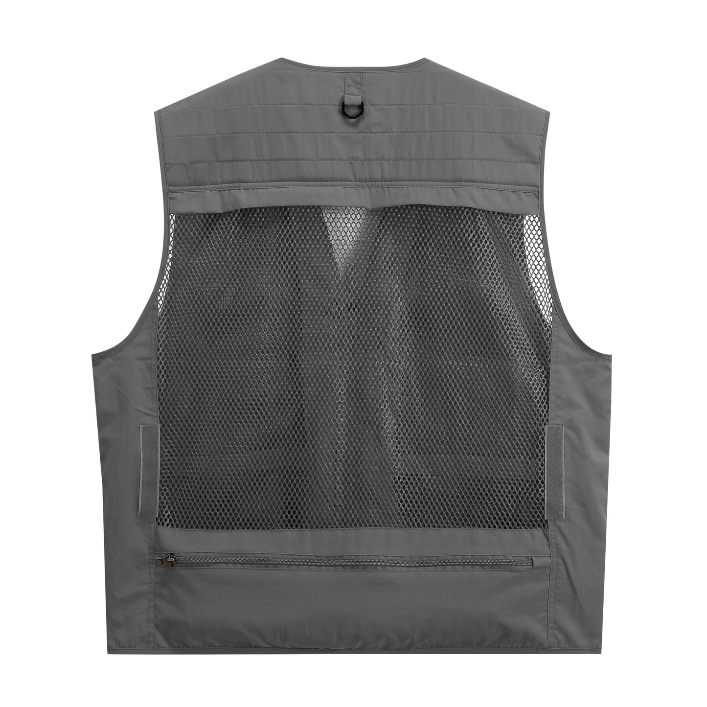 Men's V-neck solid color outdoor multi pocket casual vest gray