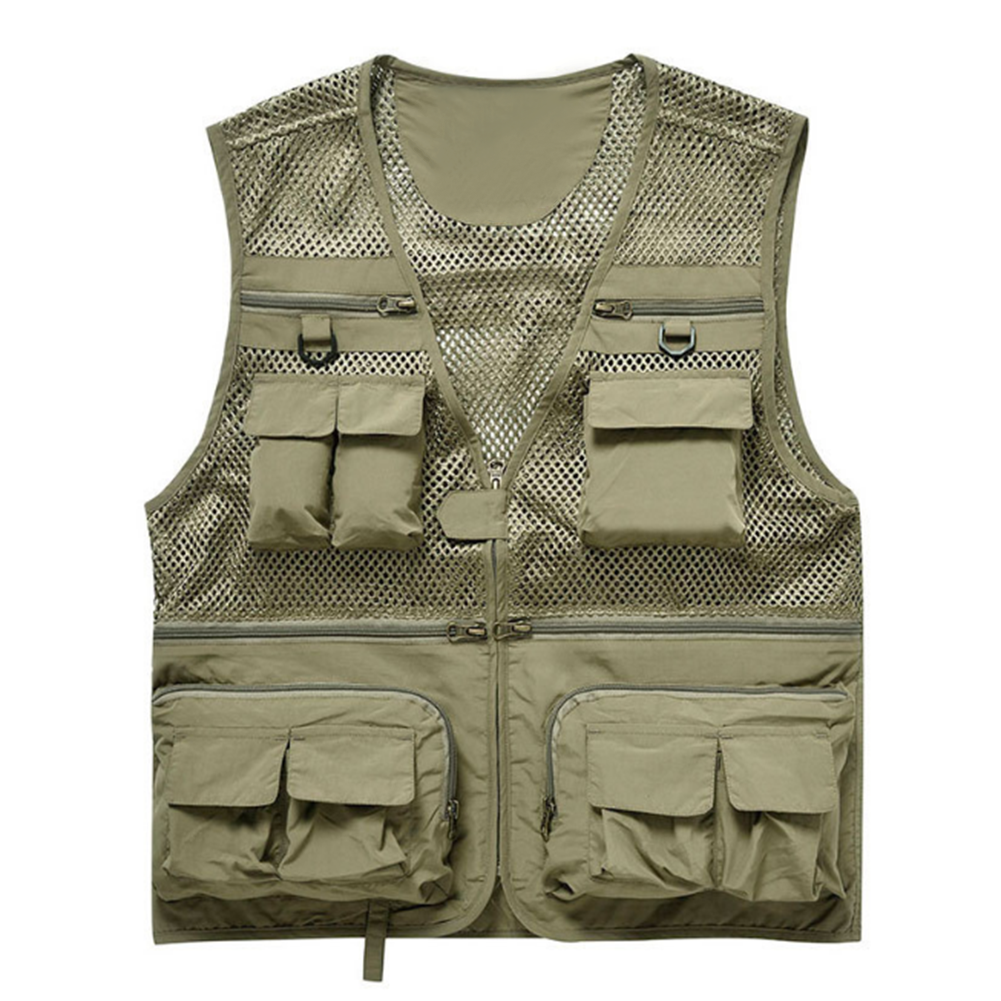 Men's thin multi-pocket vest khaki