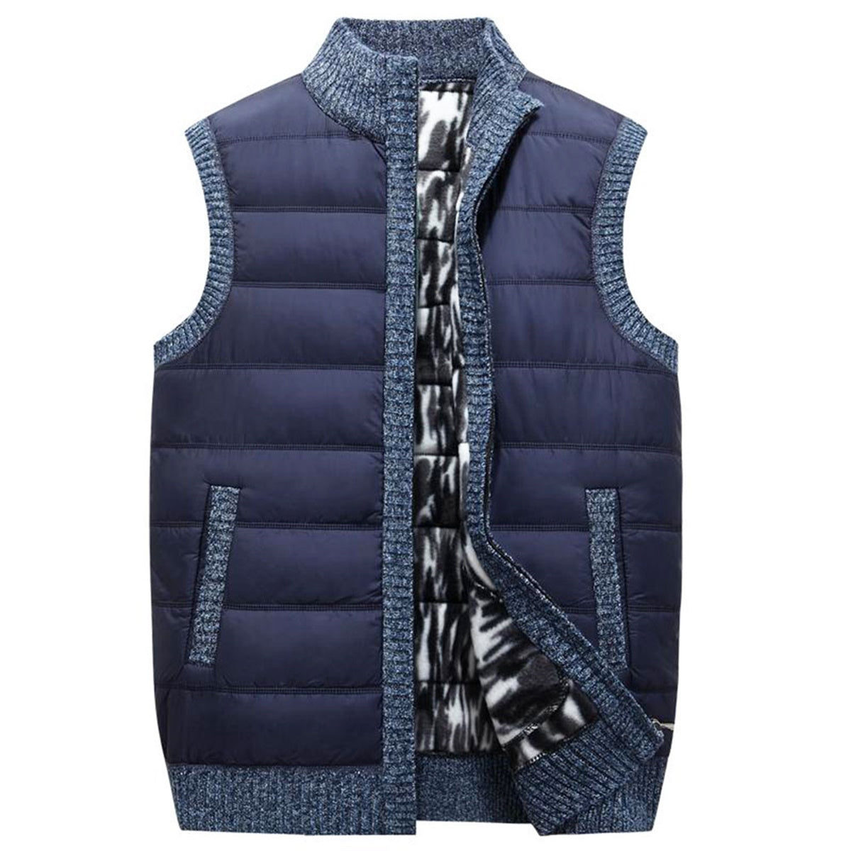 Men's stand collar knitted quilted vest blue