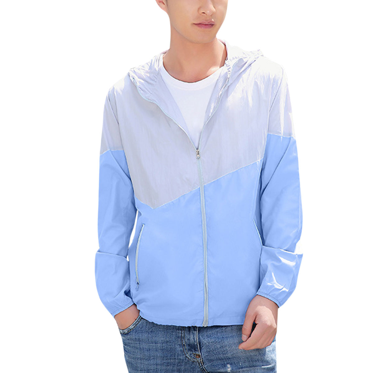 Men's Contrast Color Hooded Long Sleeve Sun Protection Clothing