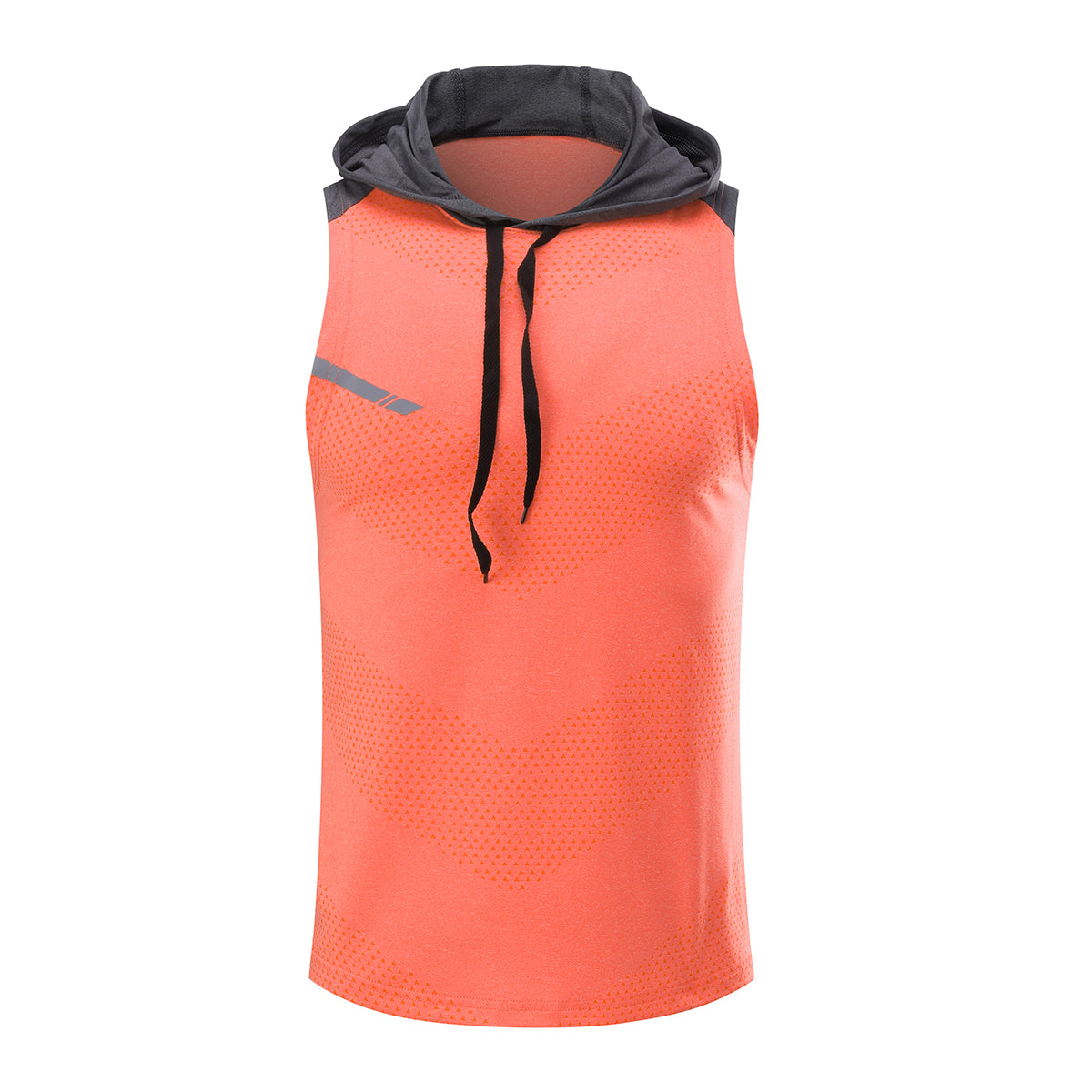 Men's hooded sleeveless color blocked sports casual vest fluorescent orange