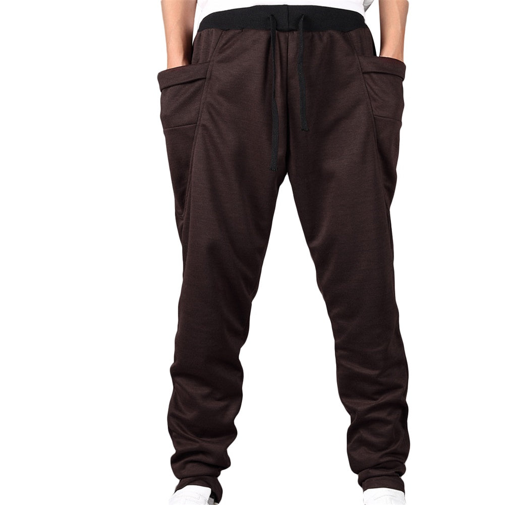 Men's drawstring elastic waist sports casual pants coffee
