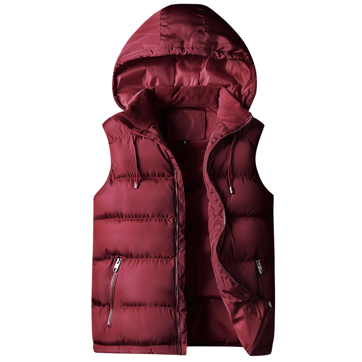 Men's solid color hooded thickened vest vest red