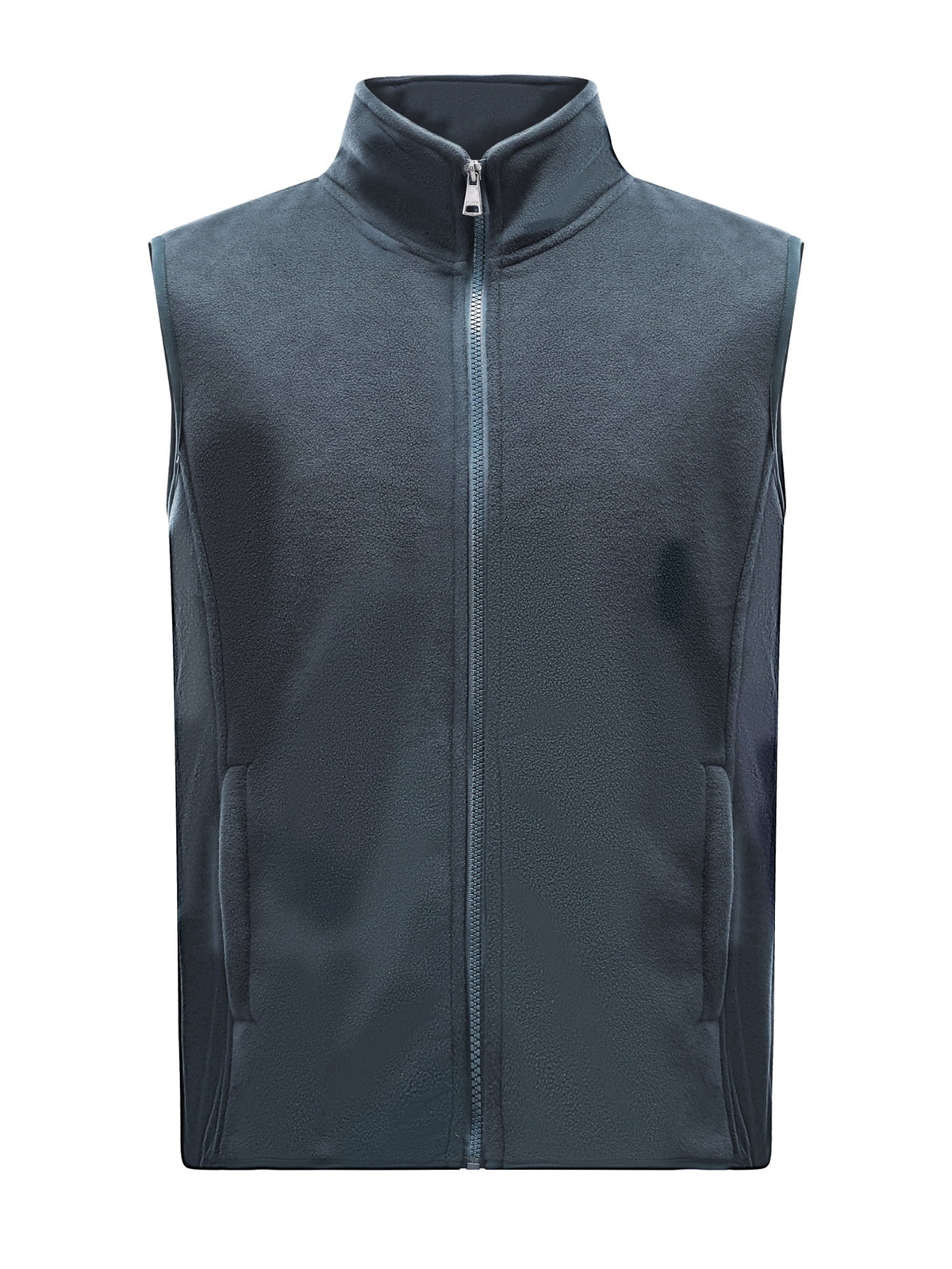 YOUTHUP Men's Full Zip Fleece Vest, Solid Color Sleeveless Stand Collar Warm Lightweight Casual Outdoor Vest with Side Pockets