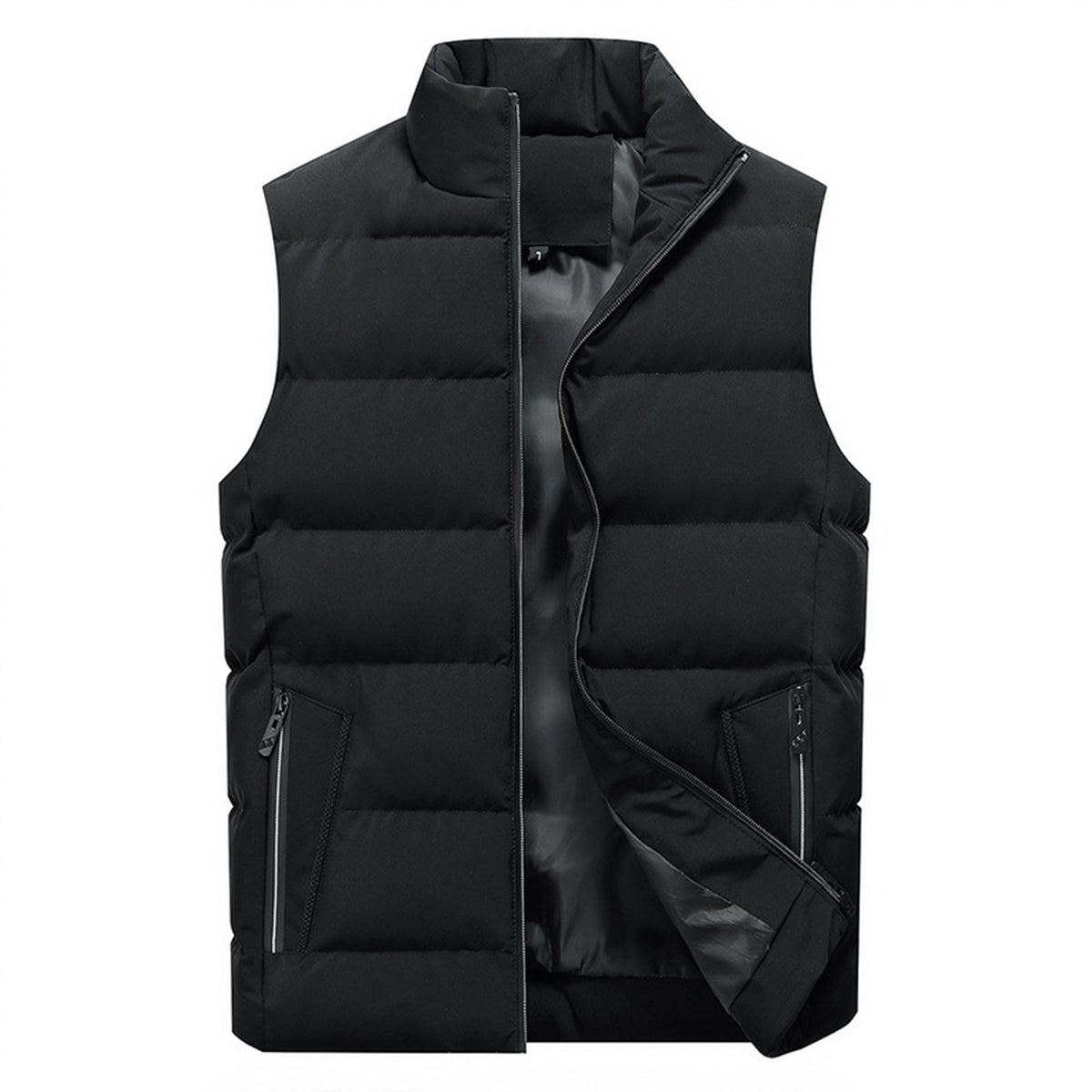 Men's solid color stand collar vest black