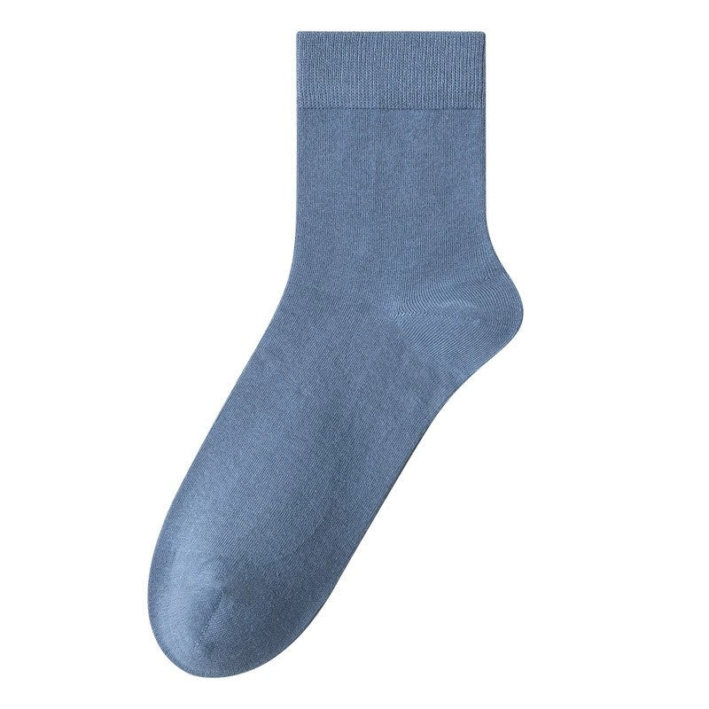 Men's solid color sports casual middle tube socks medium blue