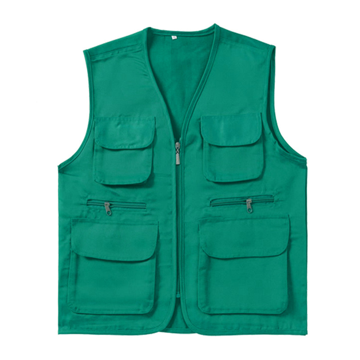 Men's solid color straight tube zipper vest green