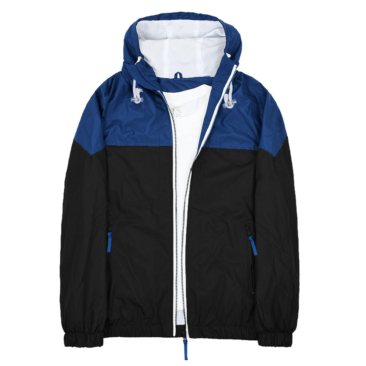 Men's quilted hooded zip-up baggy waterproof jacket royal blue