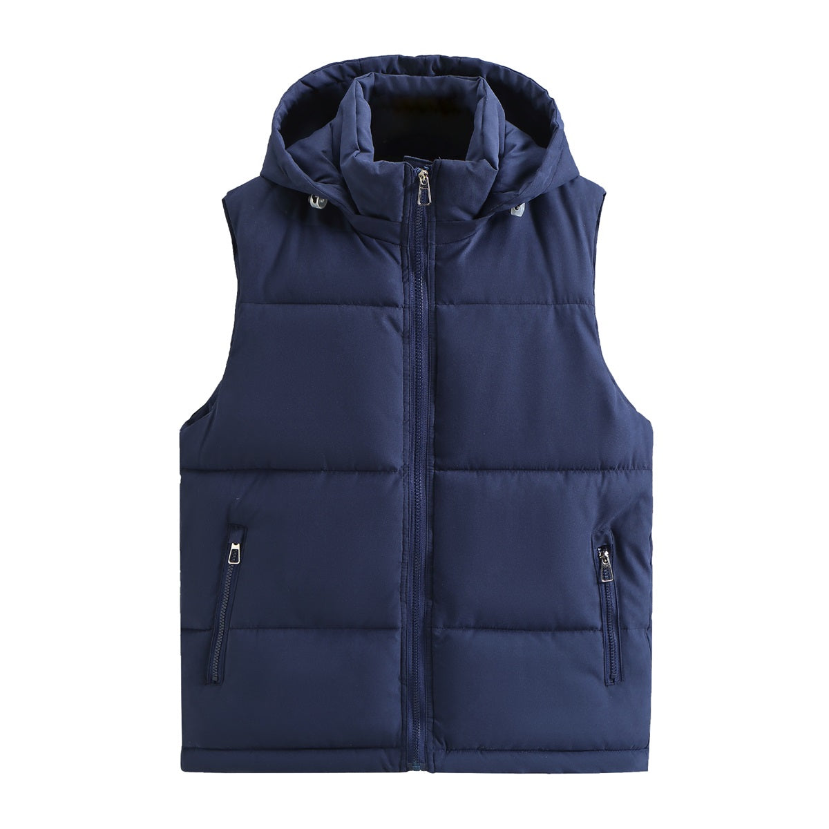 Men's solid color hooded cotton jacket vest navy blue