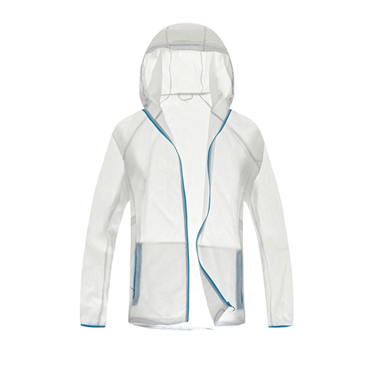 Men's solid color zipper hooded sunscreen clothing comes with a same color storage bag