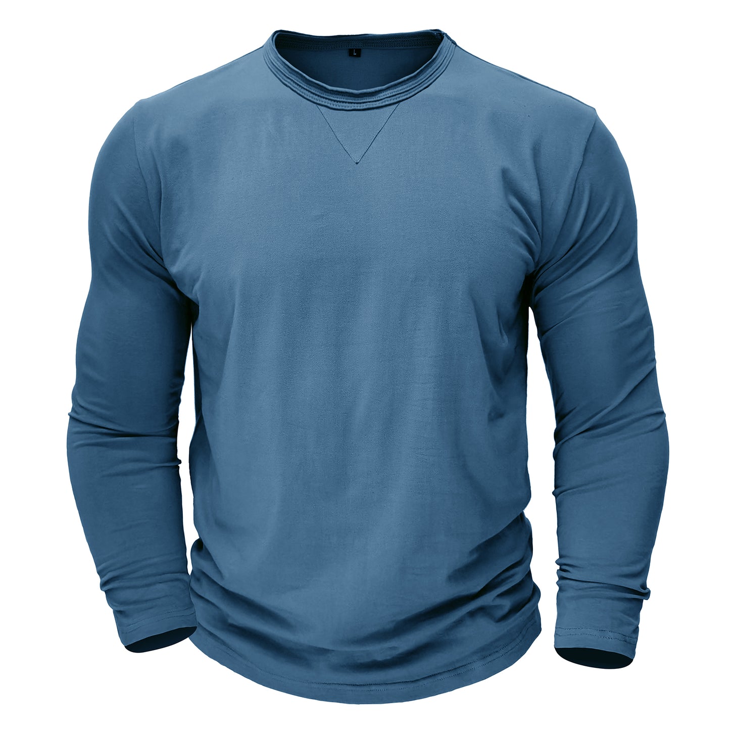 Men's Solid Color Round Neck Long Sleeve T-Shirt Dark Gray