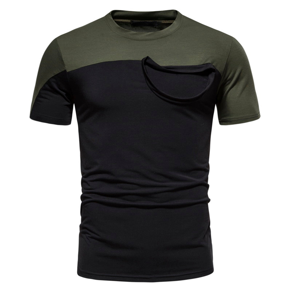 Men's color-blocked round neck short-sleeved T-shirt with black top and white bottom